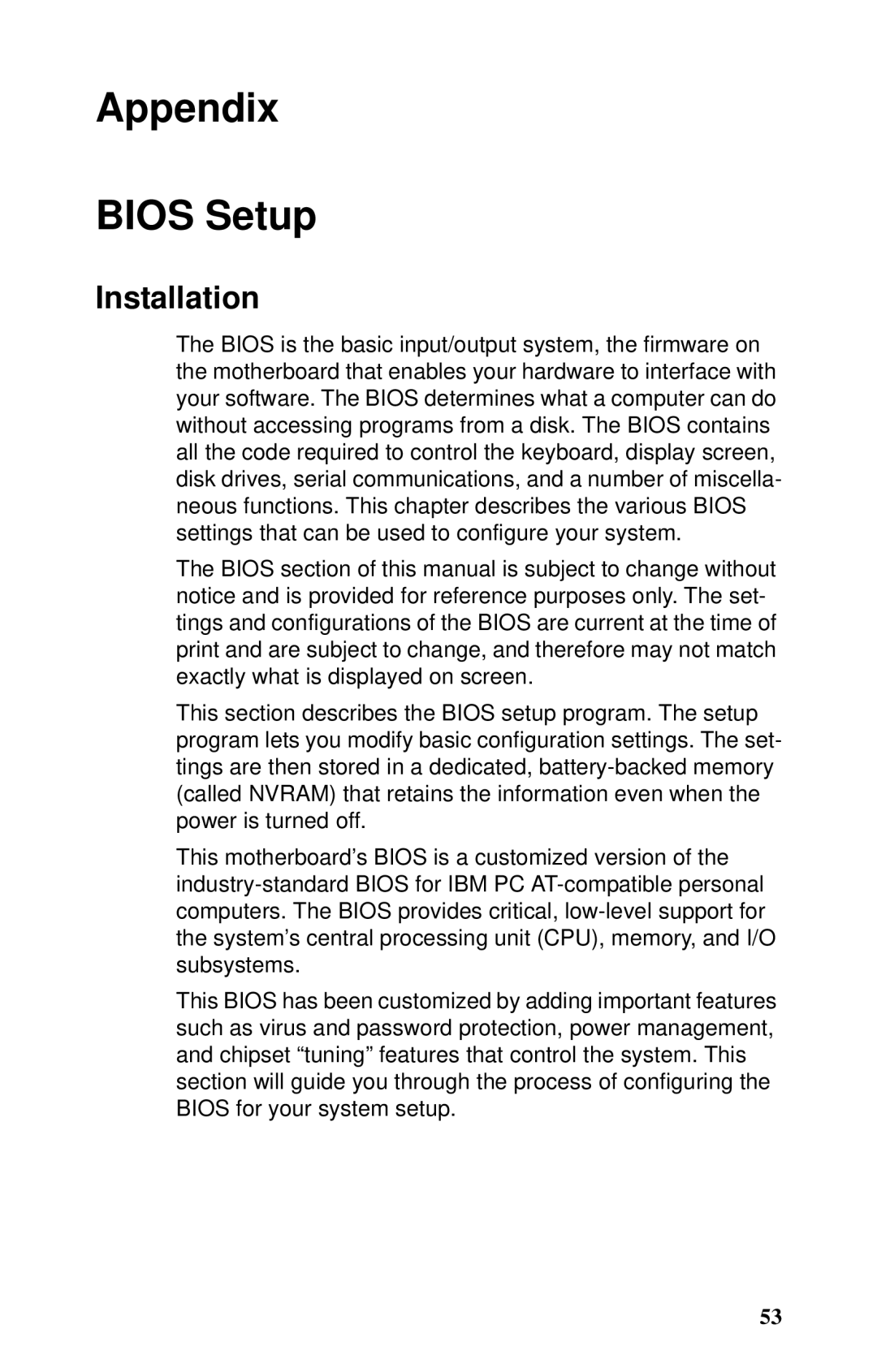 Tyan Computer GX21, B5102 manual Appendix Bios Setup, Installation 