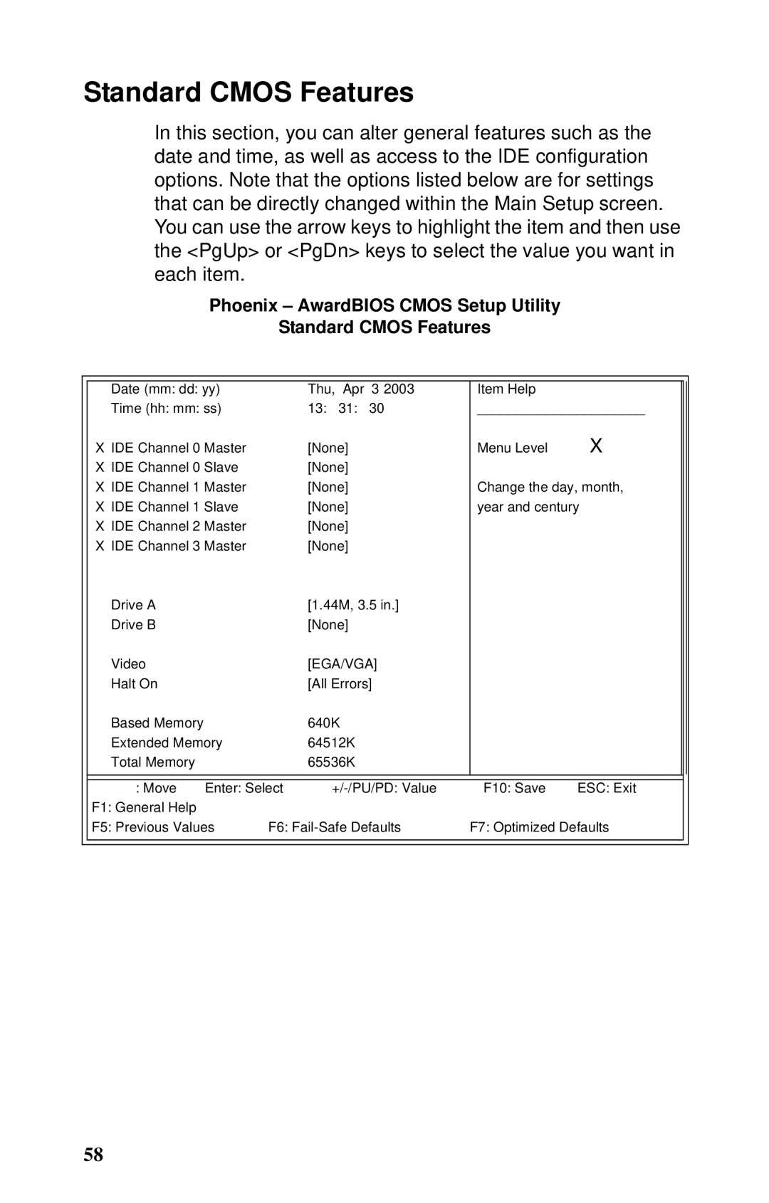 Tyan Computer B5102, GX21 manual Phoenix AwardBIOS Cmos Setup Utility Standard Cmos Features 