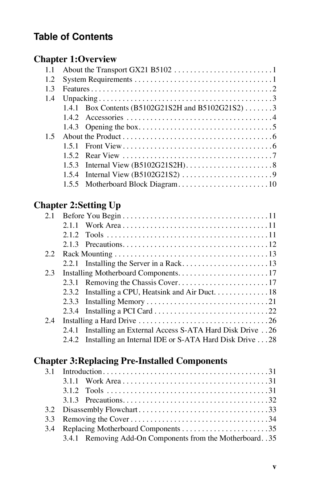 Tyan Computer GX21, B5102 manual Table of Contents 