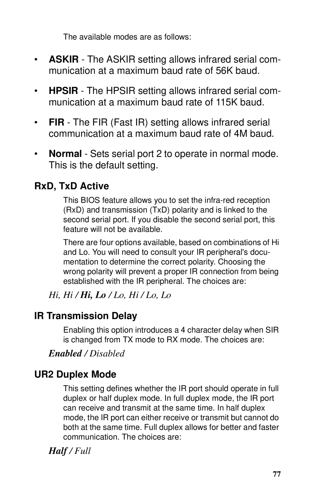 Tyan Computer GX21, B5102 manual RxD, TxD Active, IR Transmission Delay, UR2 Duplex Mode 