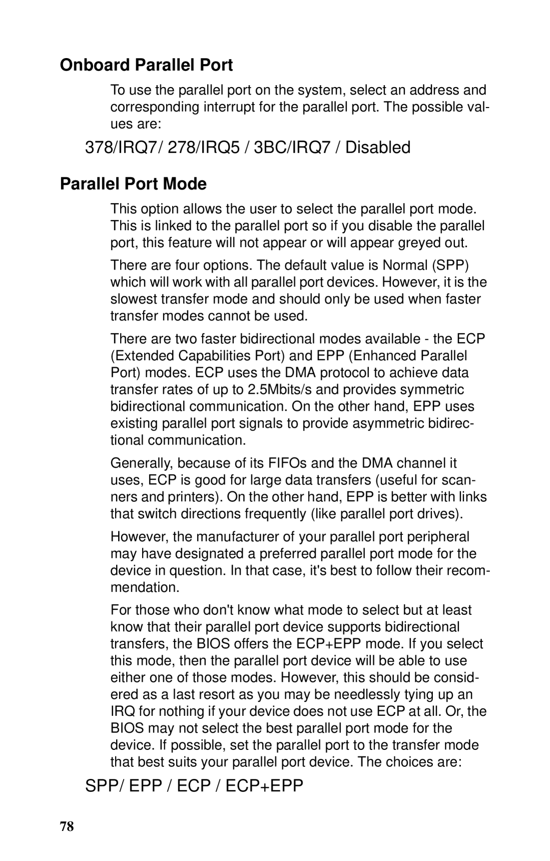 Tyan Computer B5102, GX21 manual Onboard Parallel Port, Parallel Port Mode 