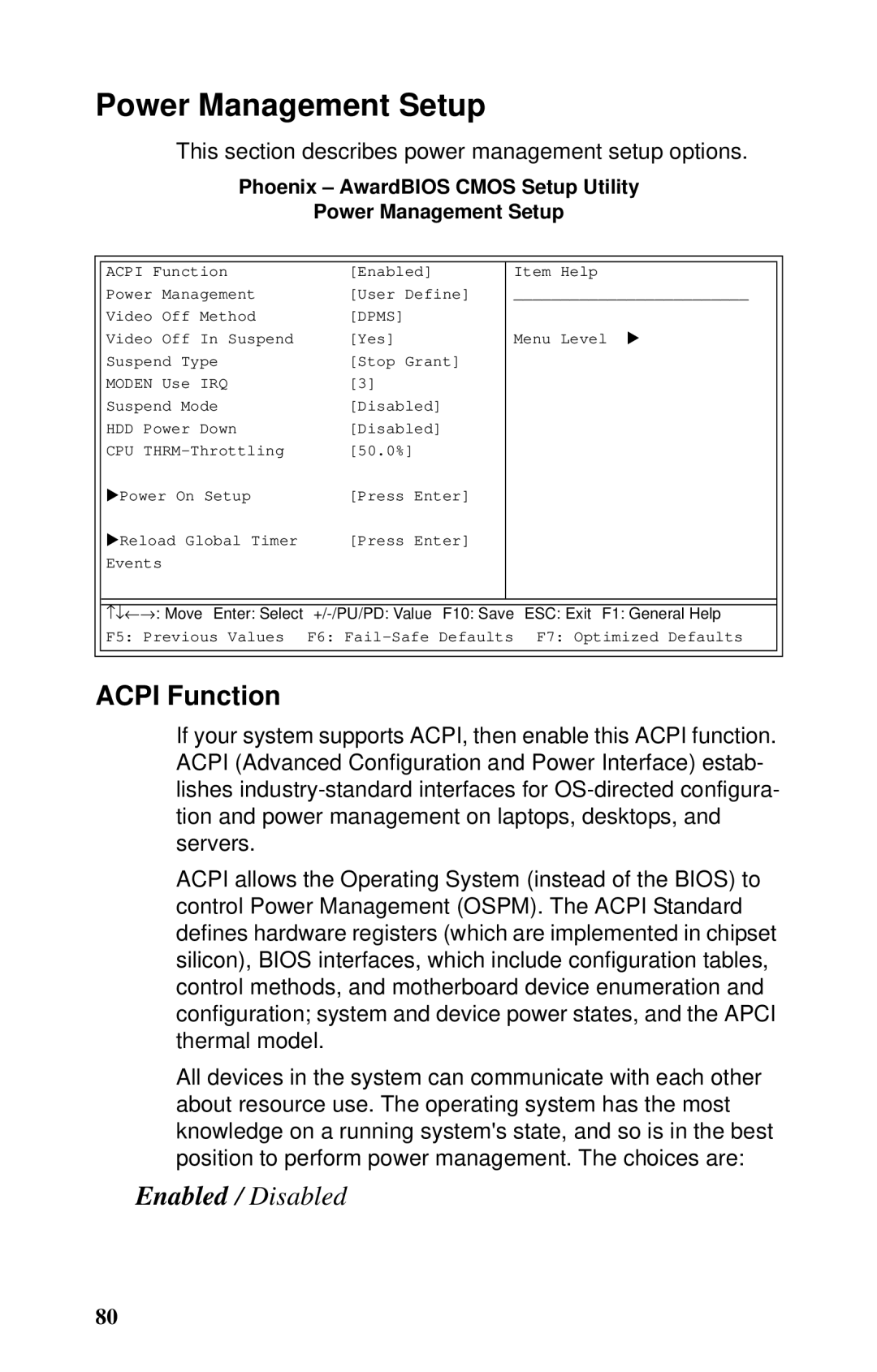 Tyan Computer B5102, GX21 manual Acpi Function, Phoenix AwardBIOS Cmos Setup Utility Power Management Setup 