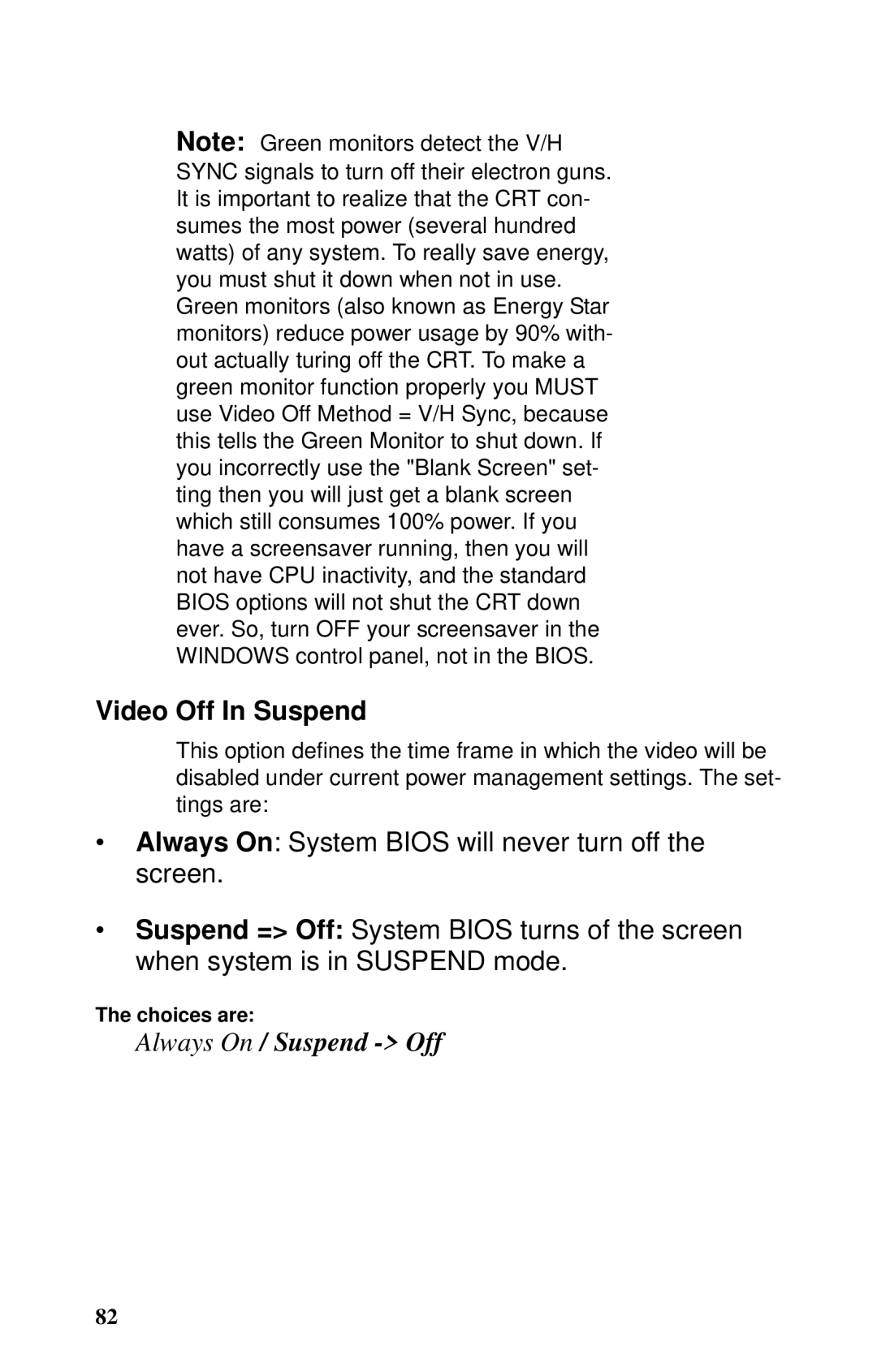 Tyan Computer B5102, GX21 manual Video Off In Suspend, Choices are 