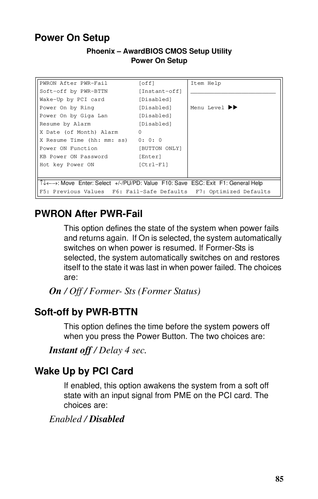 Tyan Computer GX21, B5102 manual Power On Setup, Pwron After PWR-Fail, Soft-off by PWR-BTTN, Wake Up by PCI Card 