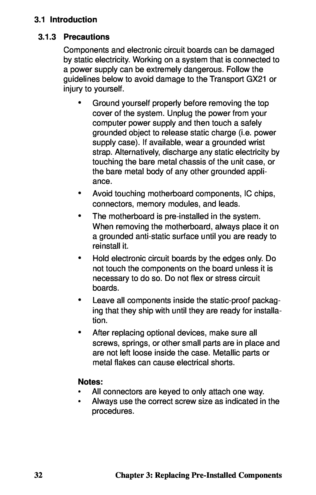 Tyan Computer B5102, GX21 manual Introduction 3.1.3 Precautions, Replacing Pre-Installed Components 