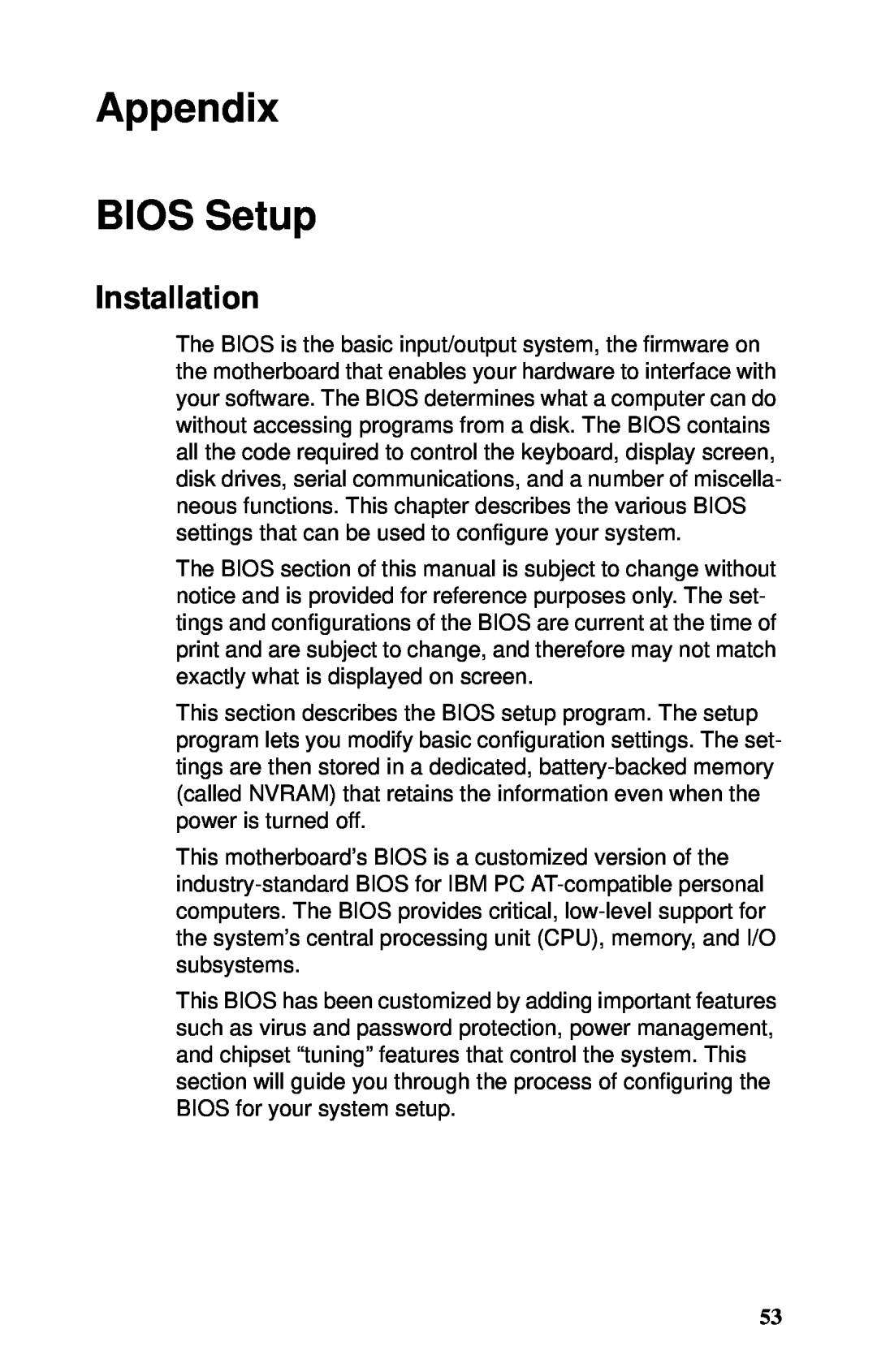 Tyan Computer GX21, B5102 manual Appendix BIOS Setup, Installation 