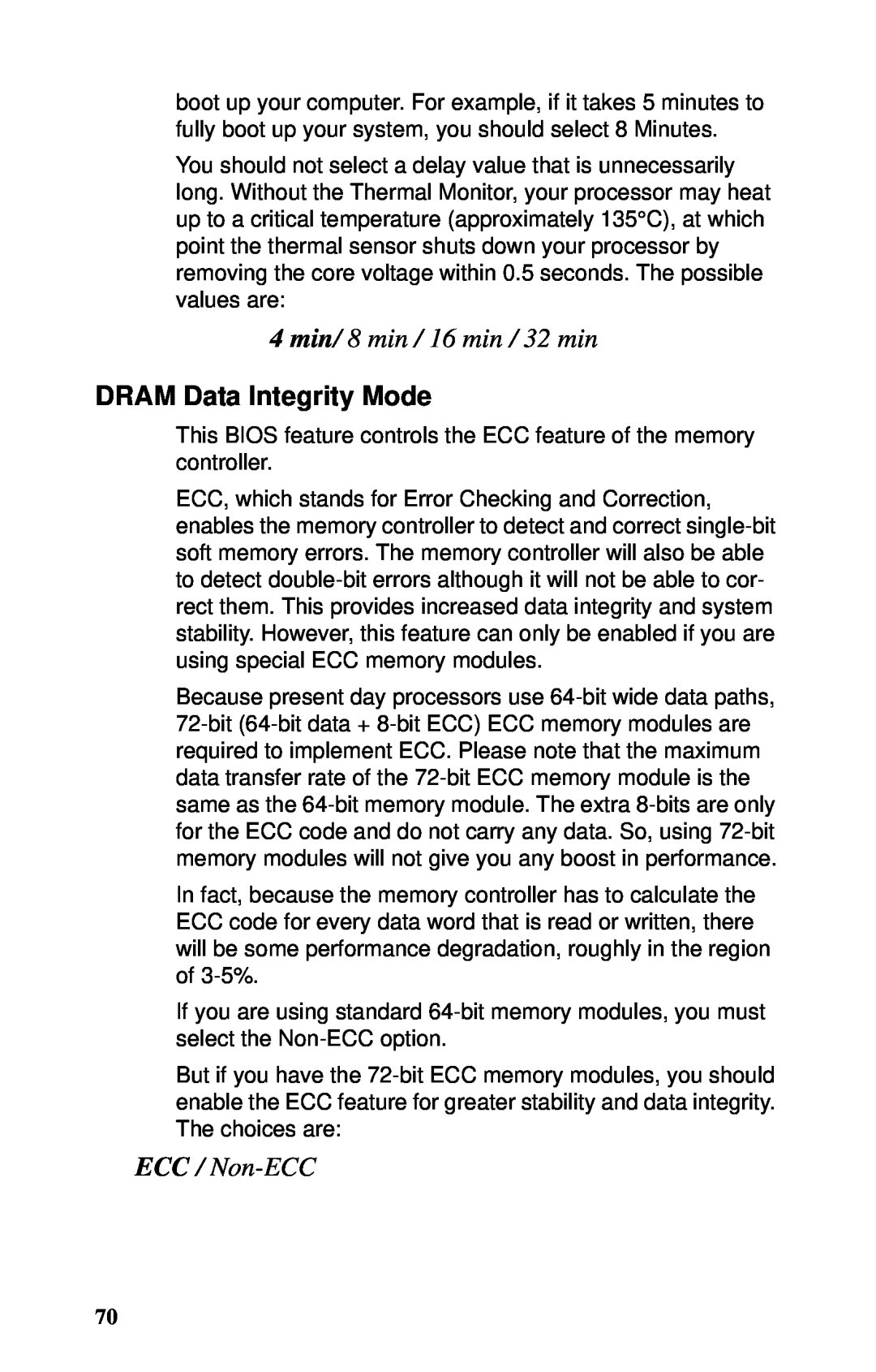 Tyan Computer B5102, GX21 manual 4 min/ 8 min / 16 min / 32 min, DRAM Data Integrity Mode, ECC / Non-ECC 