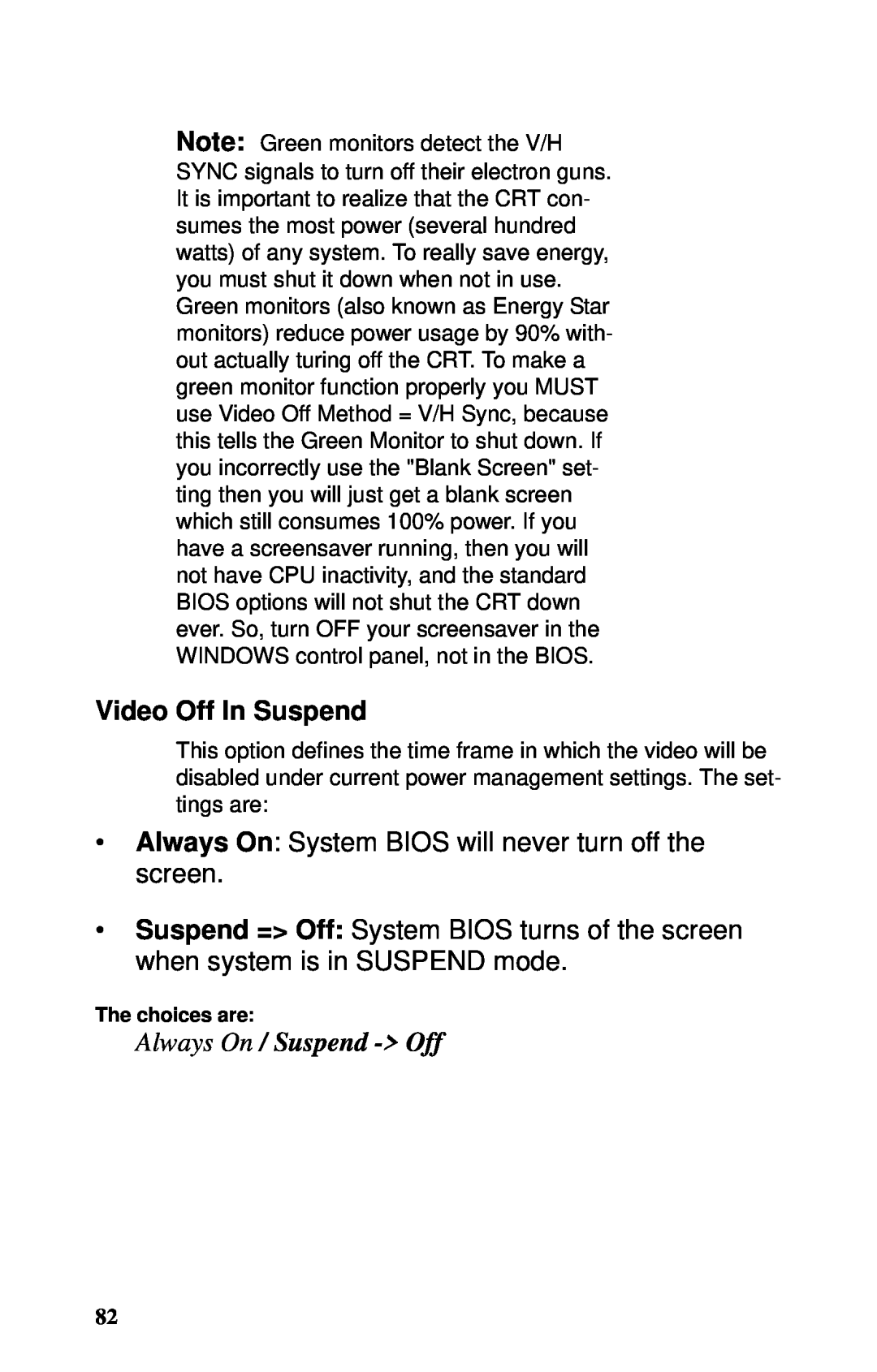 Tyan Computer B5102, GX21 manual Video Off In Suspend, Always On / Suspend - Off 