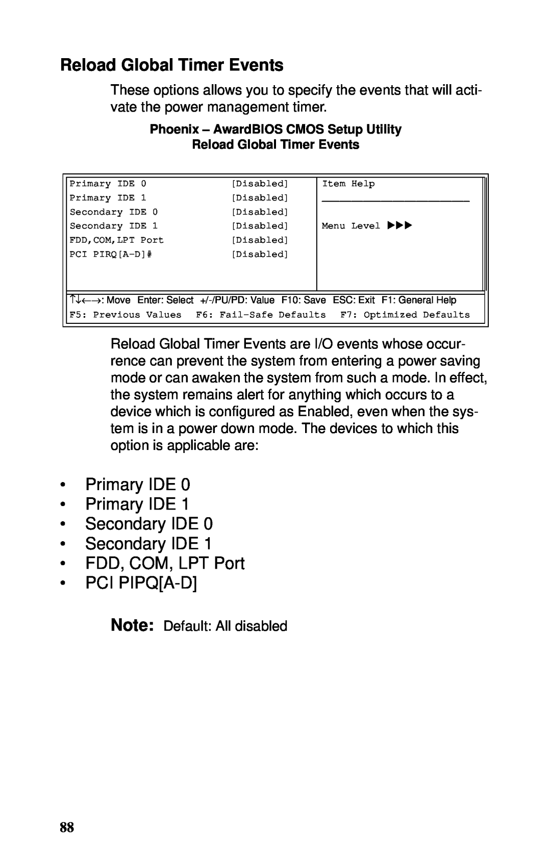 Tyan Computer B5102, GX21 manual Reload Global Timer Events, Primary IDE Primary IDE Secondary IDE Secondary IDE 
