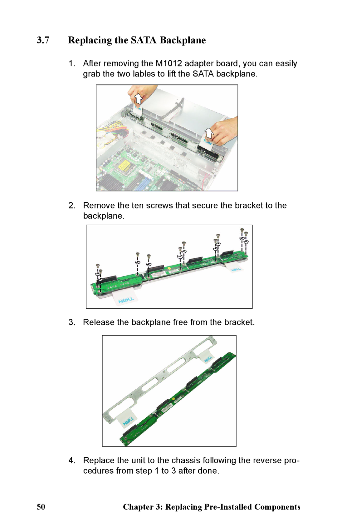 Tyan Computer B5161 manual Replacing the Sata Backplane 