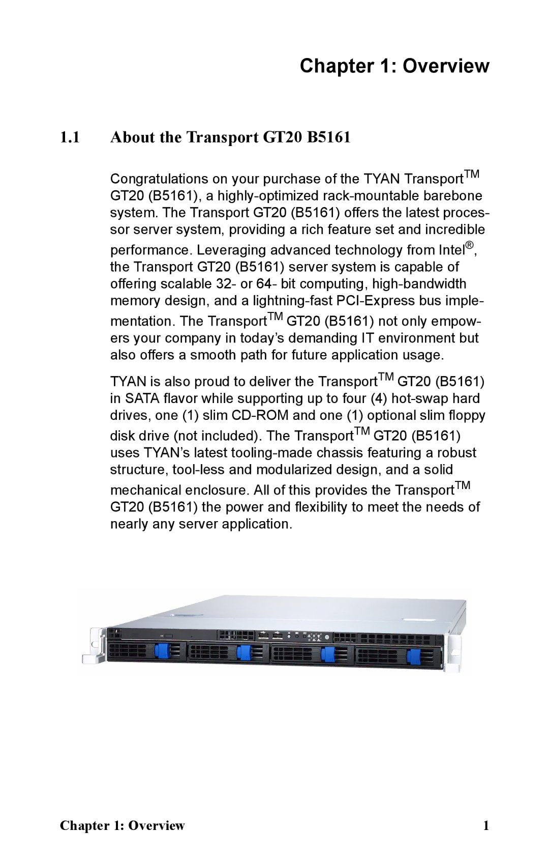 Tyan Computer manual Overview, About the Transport GT20 B5161 