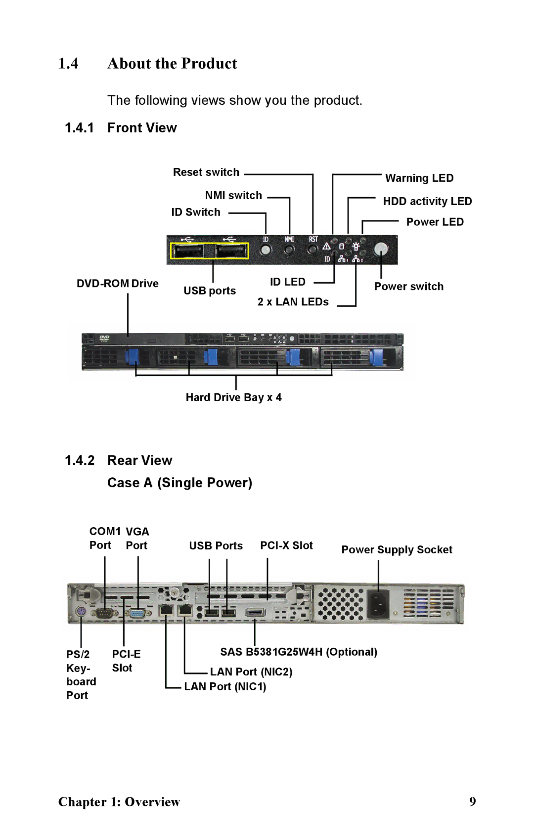 Tyan Computer B5381 manual About the Product, Front View, Rear View Case a Single Power 