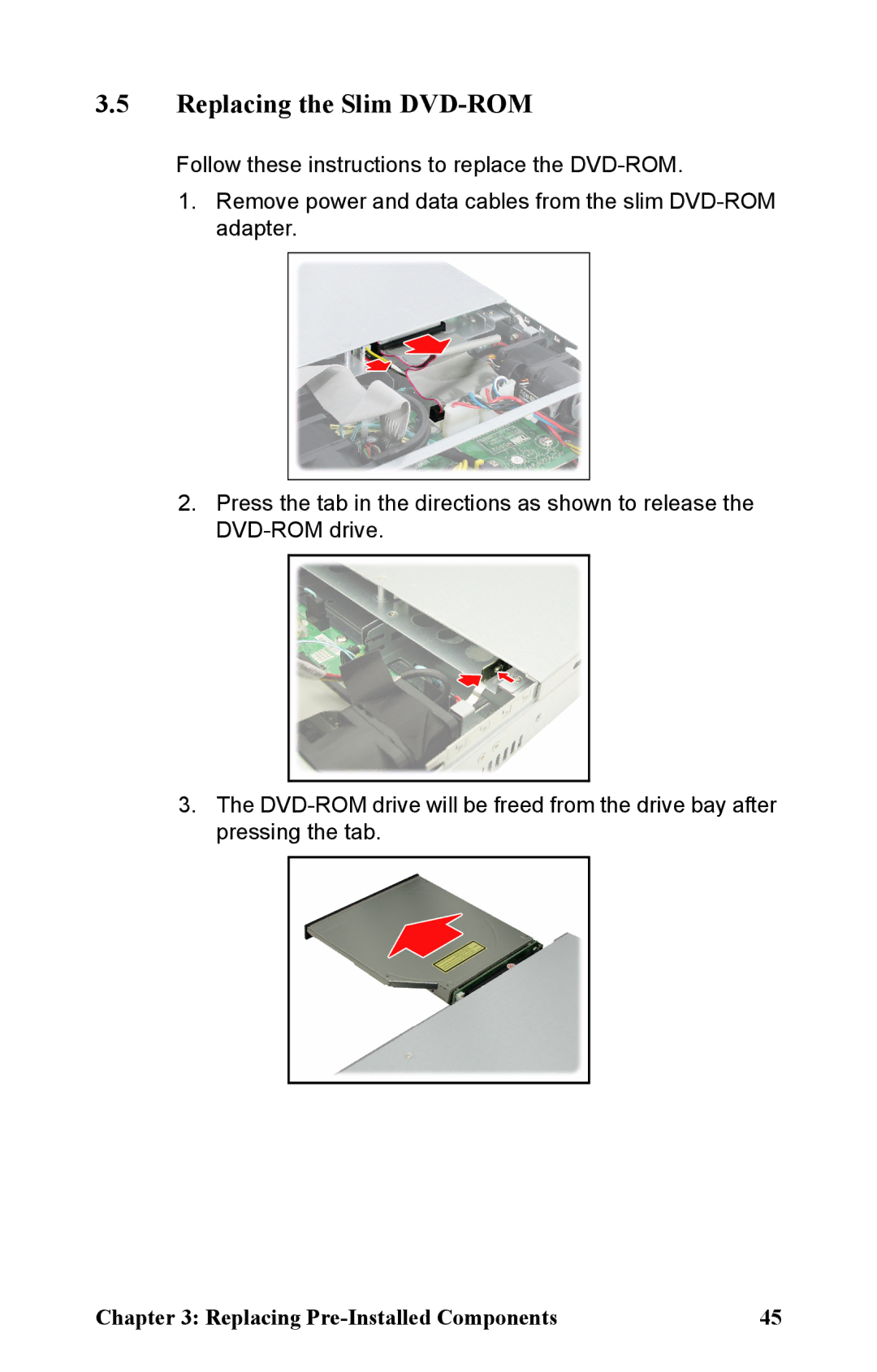 Tyan Computer B5381 manual Replacing the Slim DVD-ROM 