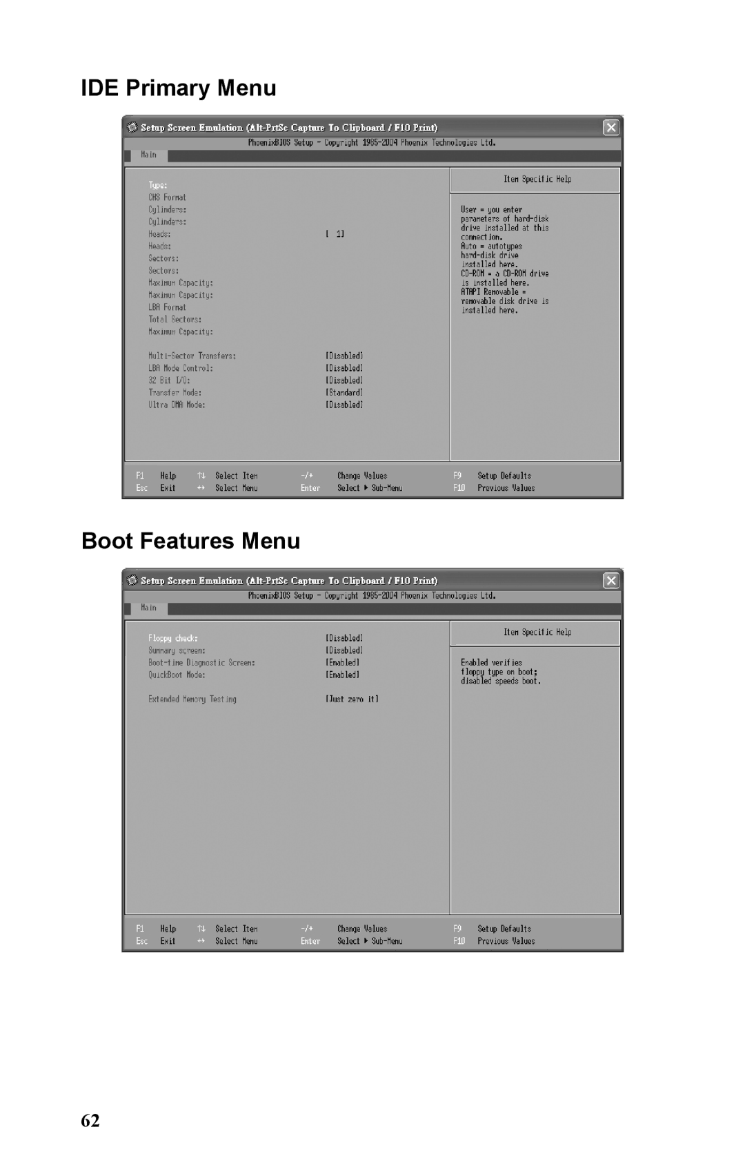 Tyan Computer B5381 manual IDE Primary Menu Boot Features Menu 