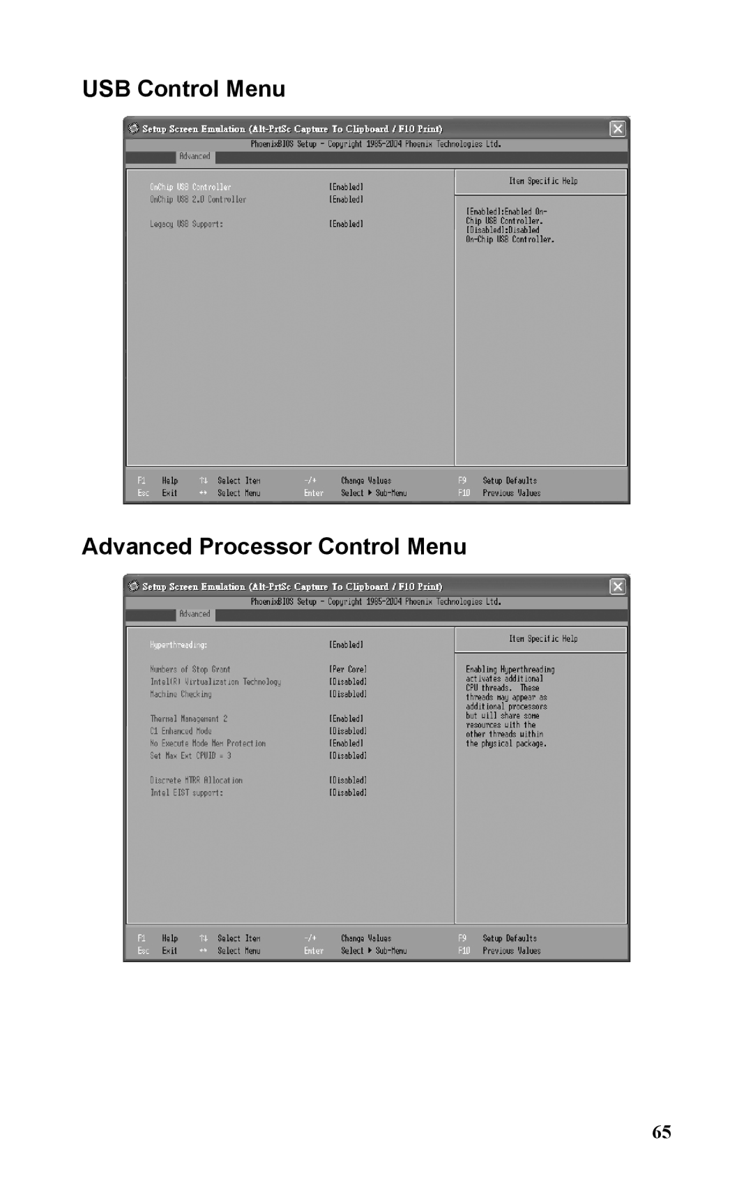 Tyan Computer B5381 manual USB Control Menu Advanced Processor Control Menu 