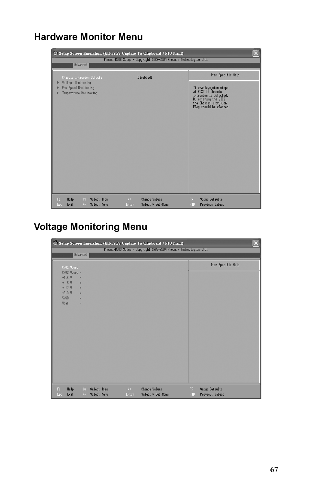 Tyan Computer B5381 manual Hardware Monitor Menu Voltage Monitoring Menu 