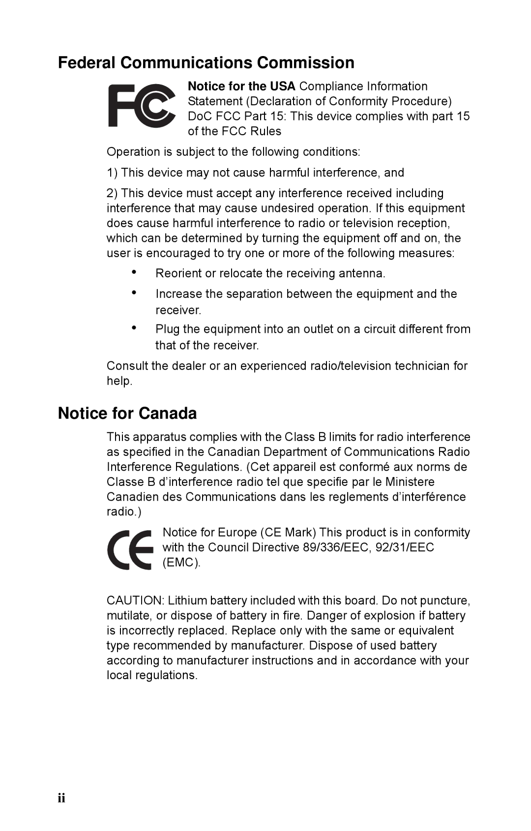 Tyan Computer B5382 manual Federal Communications Commission 