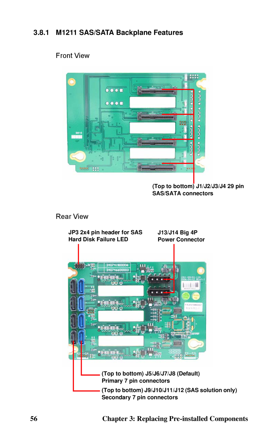 Tyan Computer B5382 manual 1 M1211 SAS/SATA Backplane Features, Rear View 