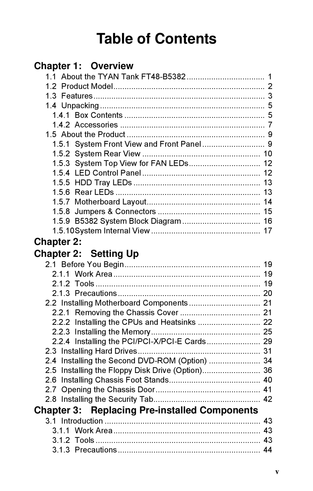 Tyan Computer B5382 manual Table of Contents 