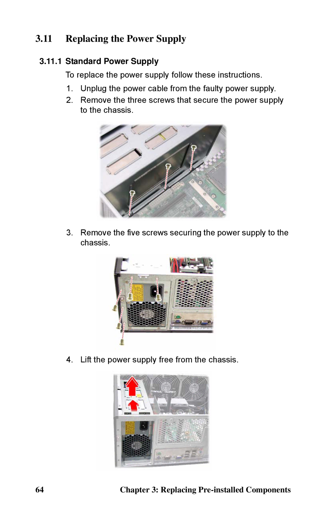 Tyan Computer B5382 manual Replacing the Power Supply, Standard Power Supply 