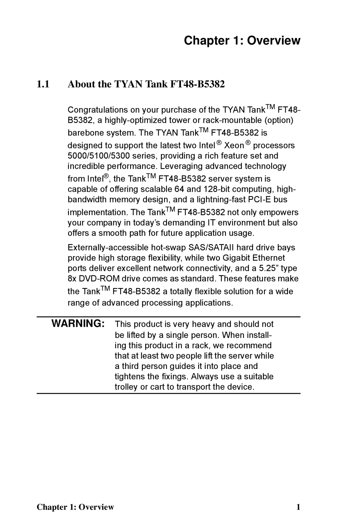 Tyan Computer manual Overview, About the Tyan Tank FT48-B5382 