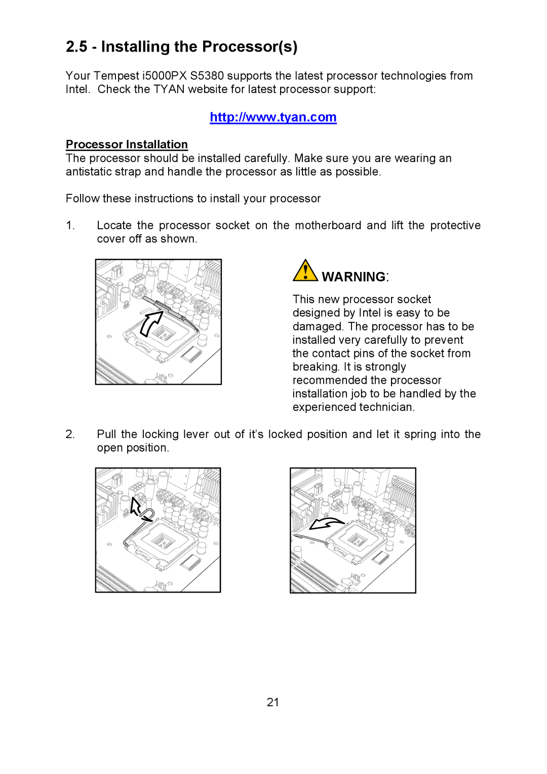 Tyan Computer i500opx warranty Installing the Processors, Processor Installation 