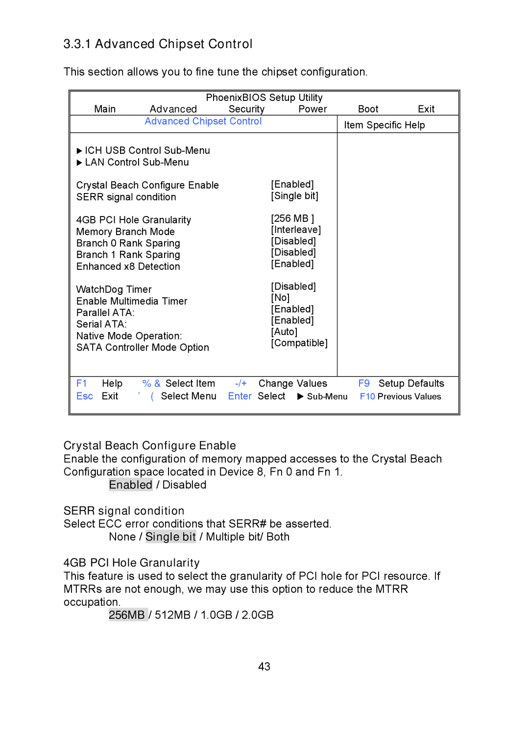 Tyan Computer i500opx warranty Advanced Chipset Control, Crystal Beach Configure Enable, Serr signal condition 