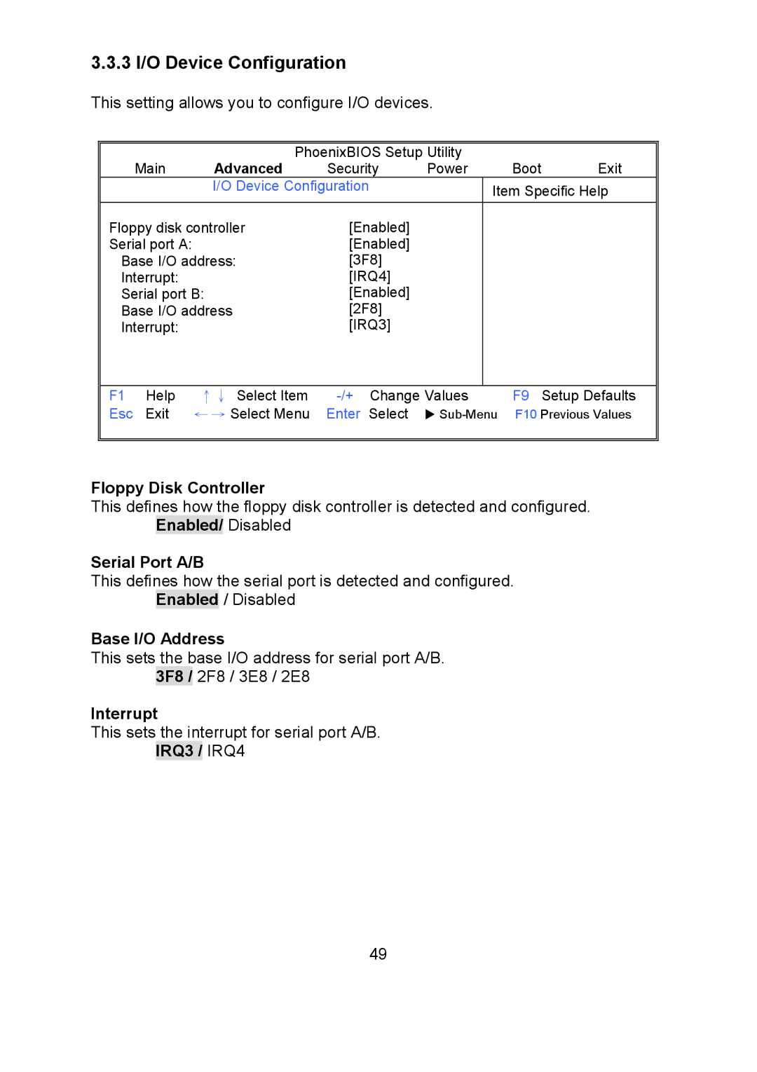 Tyan Computer i500opx 3 I/O Device Configuration, Floppy Disk Controller, Serial Port A/B, Base I/O Address, Interrupt 