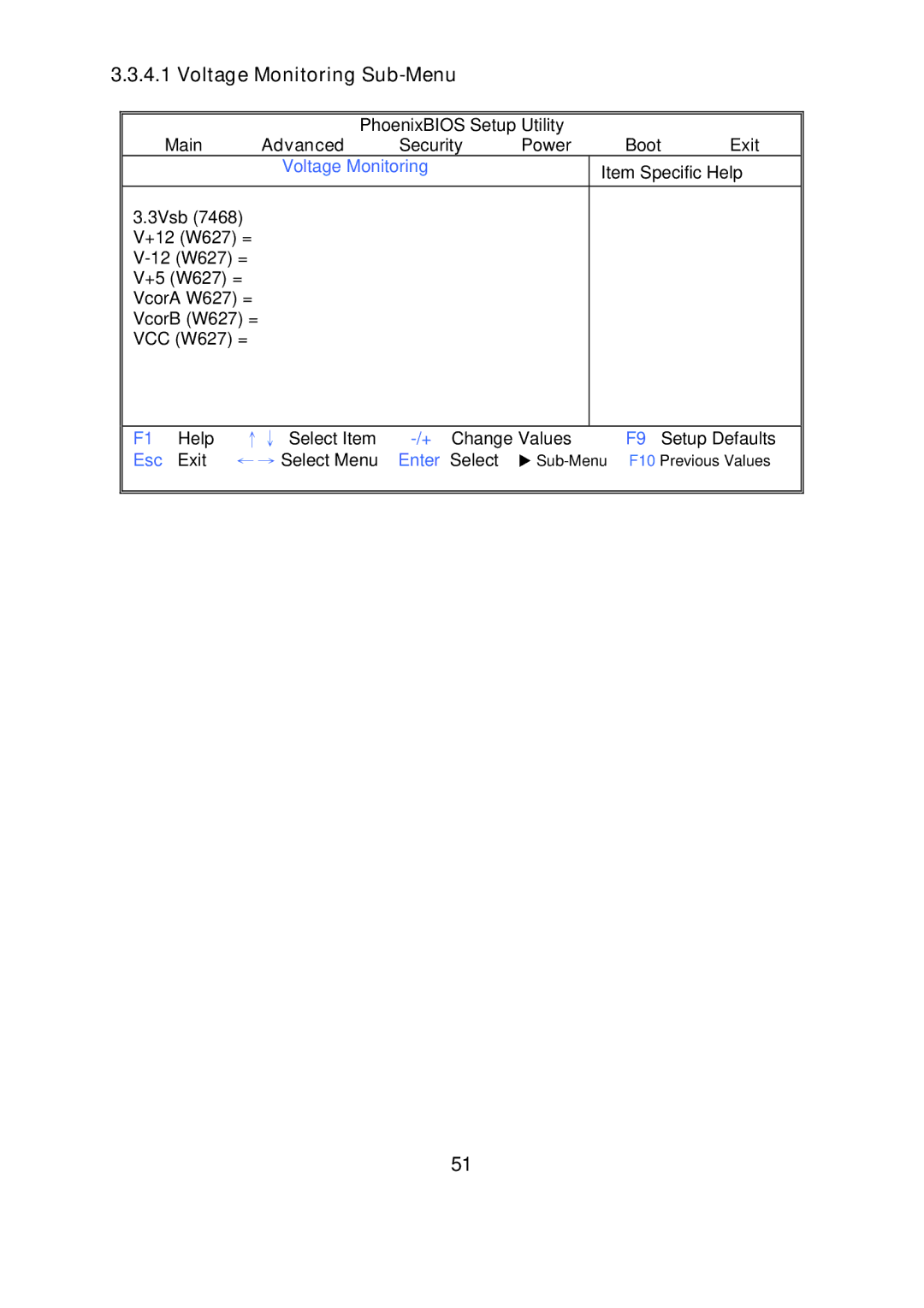 Tyan Computer i500opx warranty Voltage Monitoring Sub-Menu 