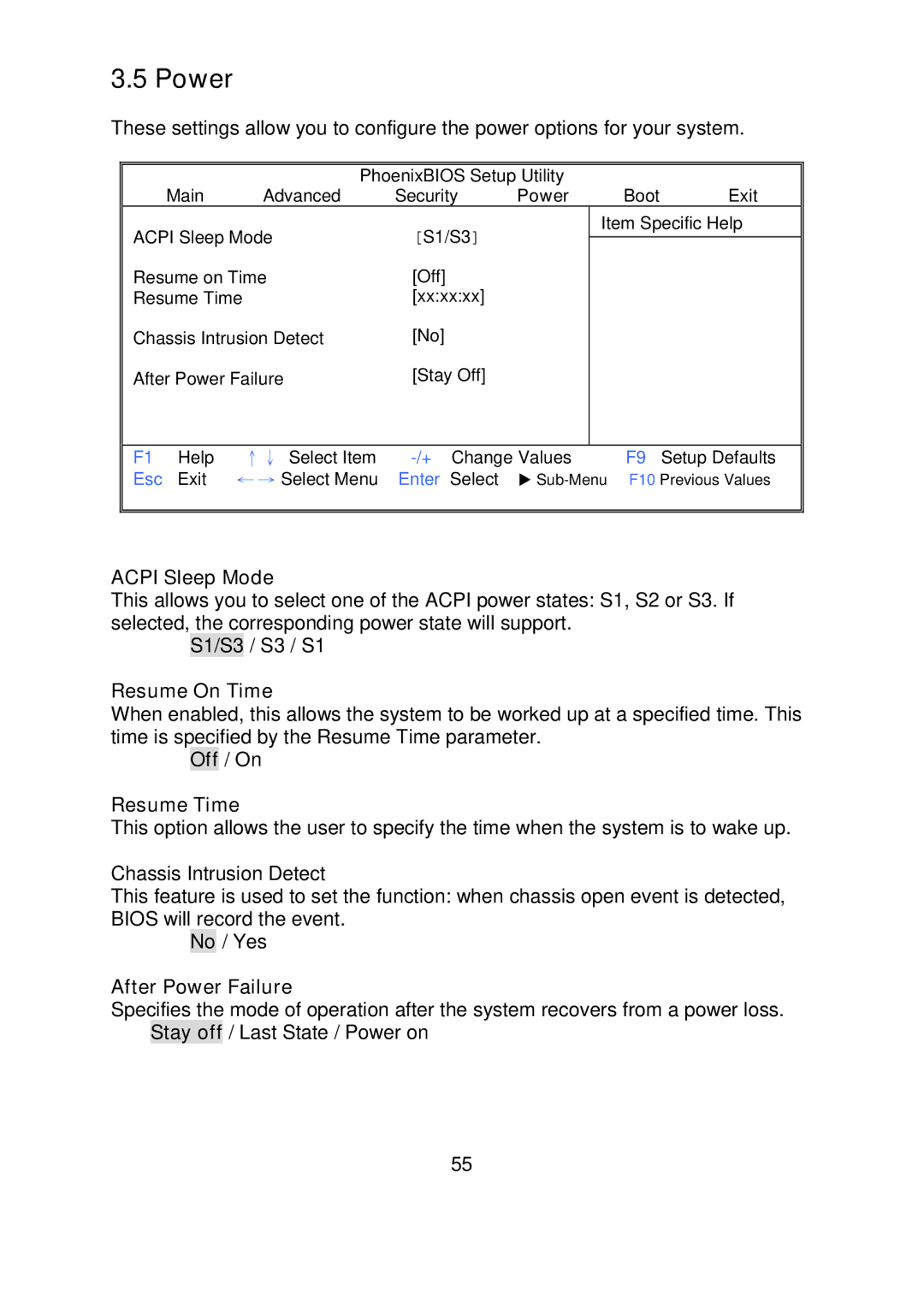 Tyan Computer i500opx warranty Acpi Sleep Mode, Resume On Time, Resume Time, After Power Failure 