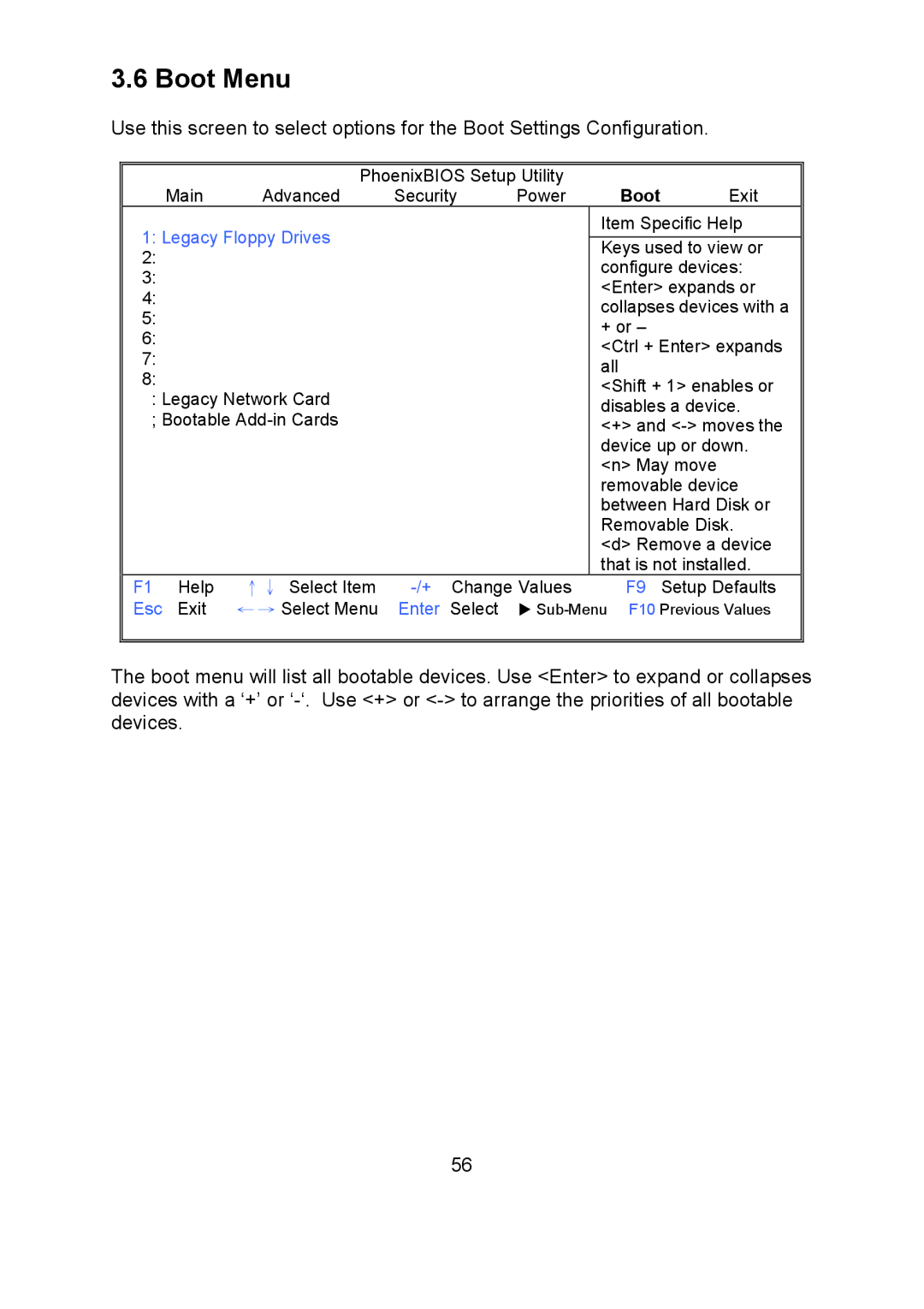 Tyan Computer i500opx warranty Boot Menu, Legacy Floppy Drives 