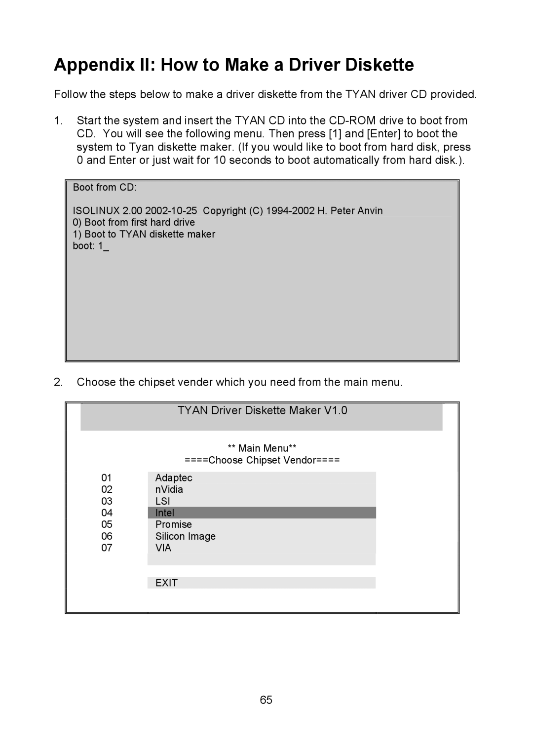 Tyan Computer i500opx warranty Appendix II How to Make a Driver Diskette 