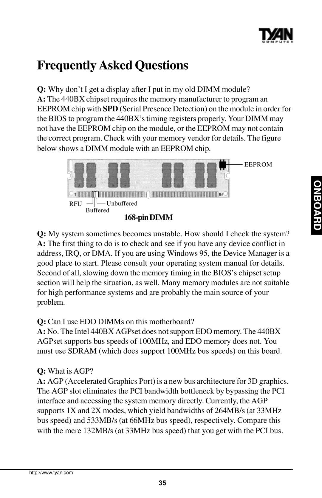 Tyan Computer InterServe 90 manual Frequently Asked Questions, Pin Dimm 