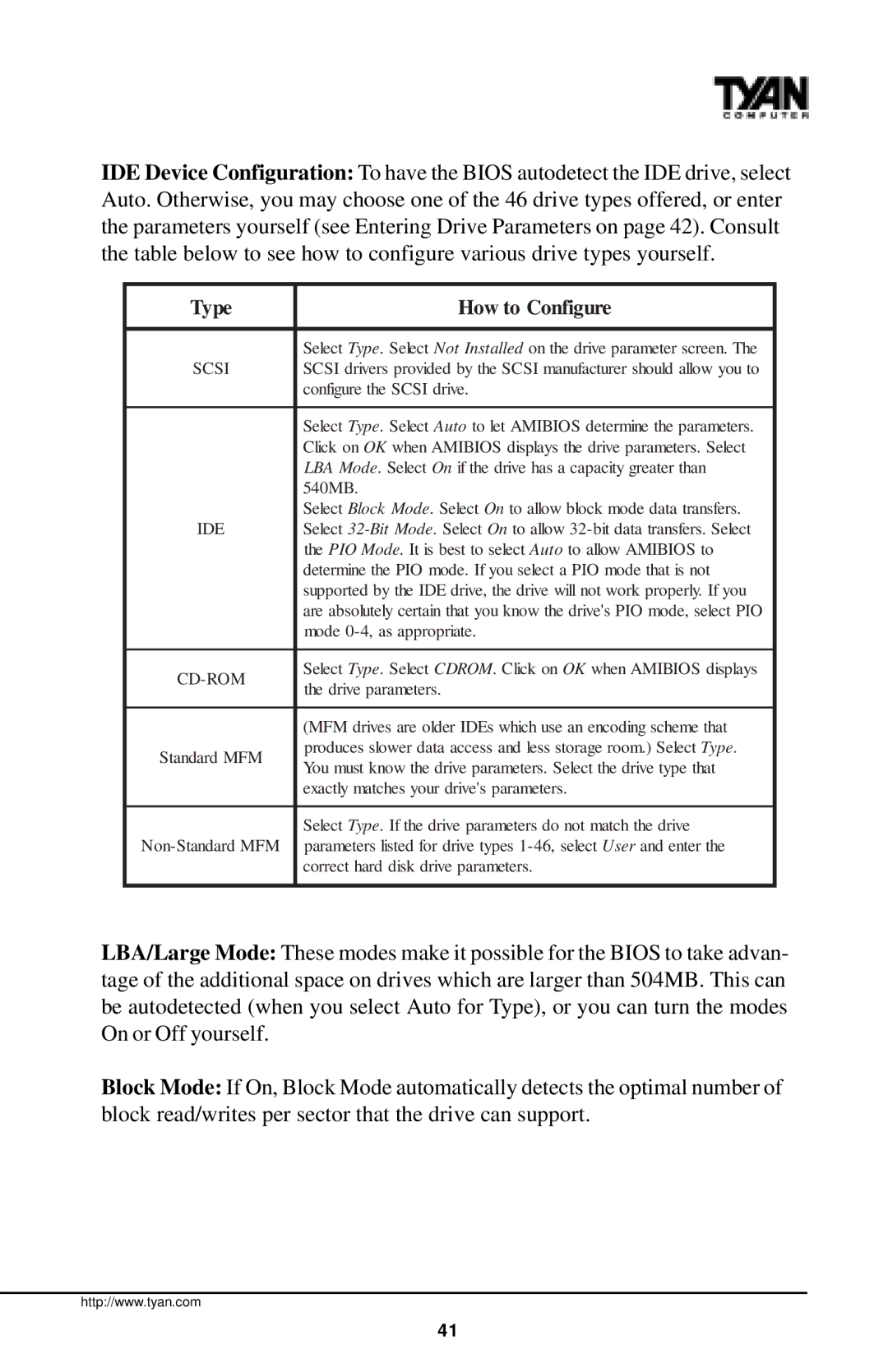 Tyan Computer InterServe 90 manual Type How to Configure 