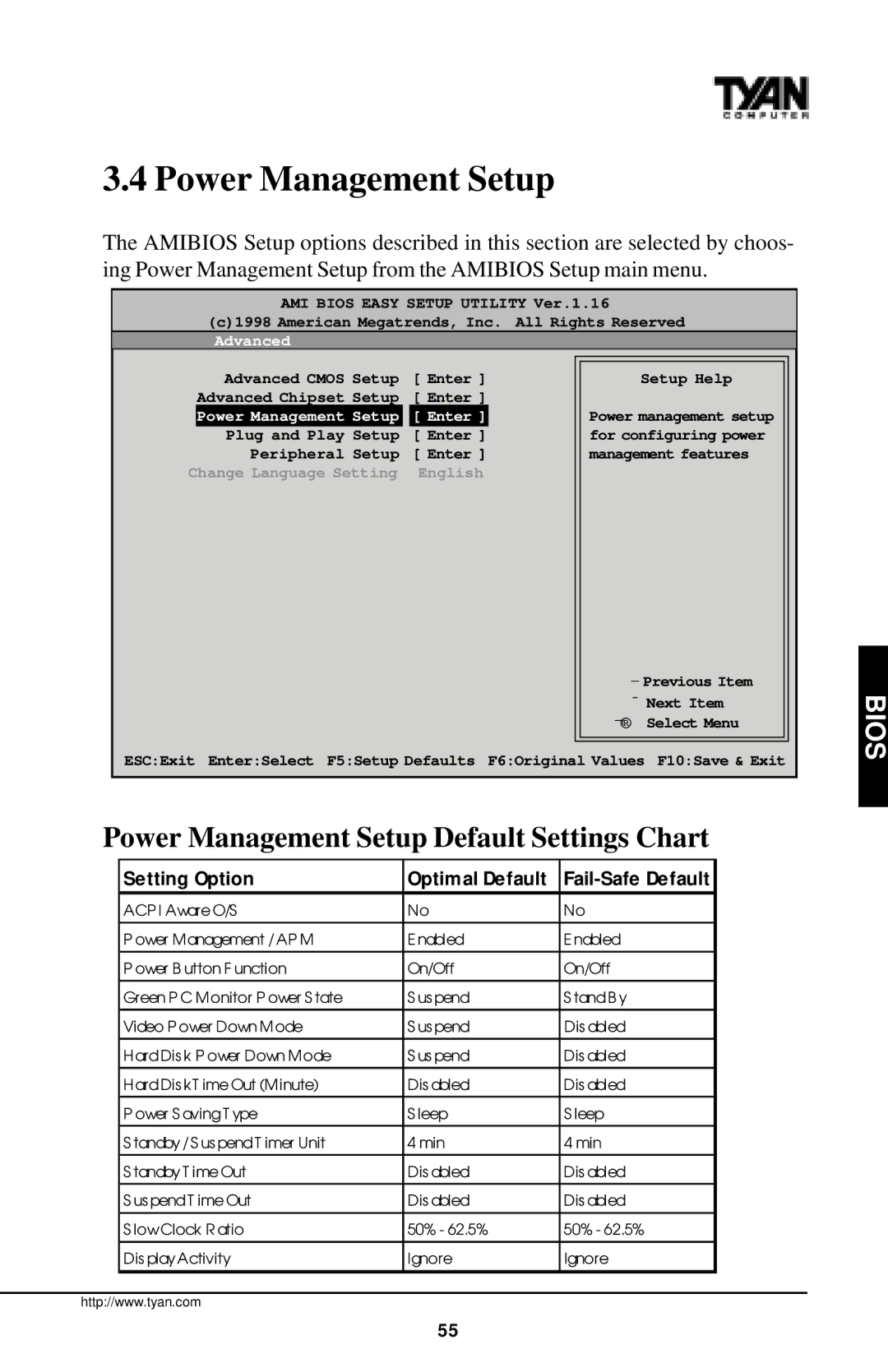 Tyan Computer InterServe 90 manual Power Management Setup Enter 