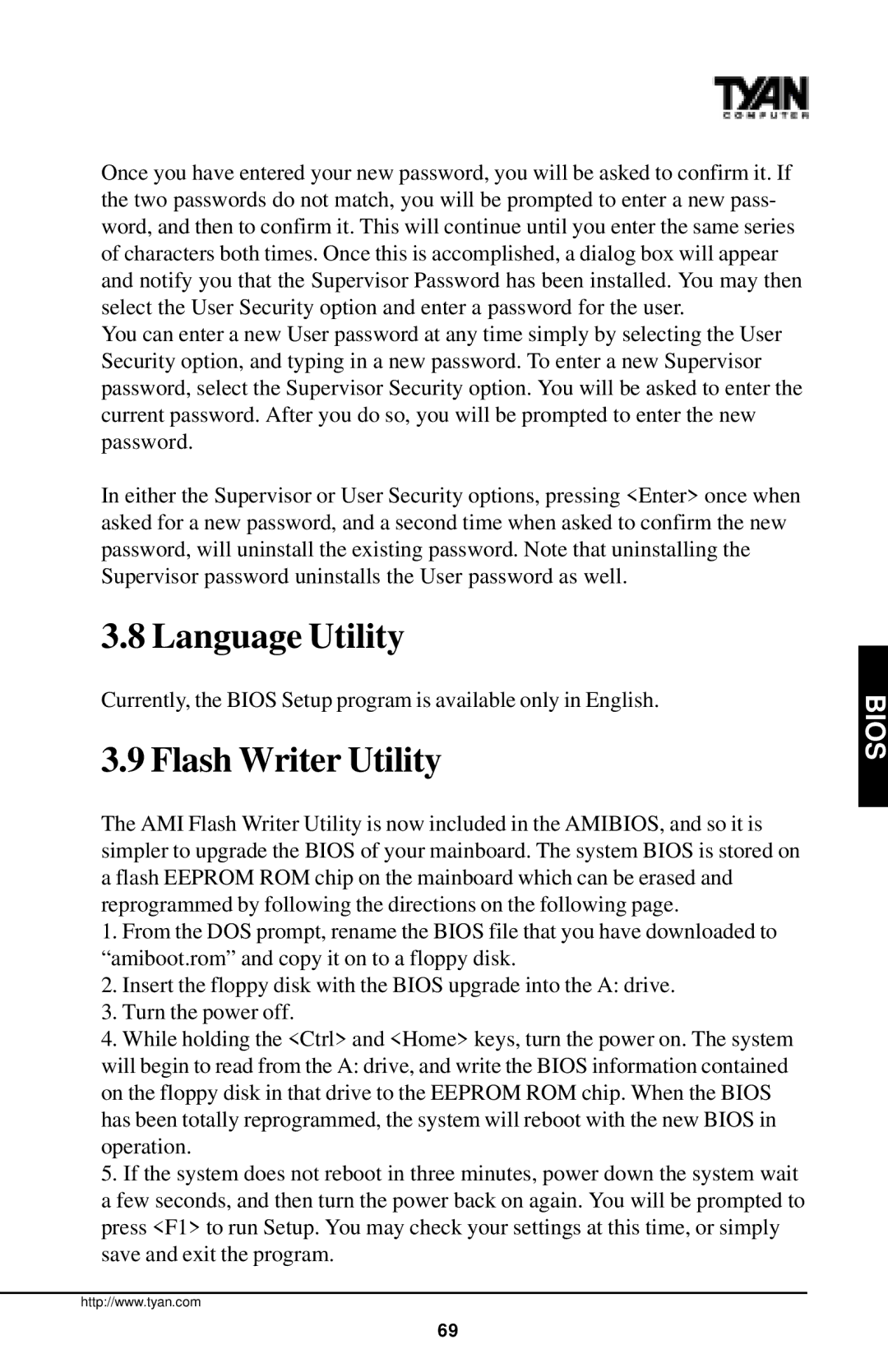 Tyan Computer InterServe 90 manual Language Utility, Flash Writer Utility 