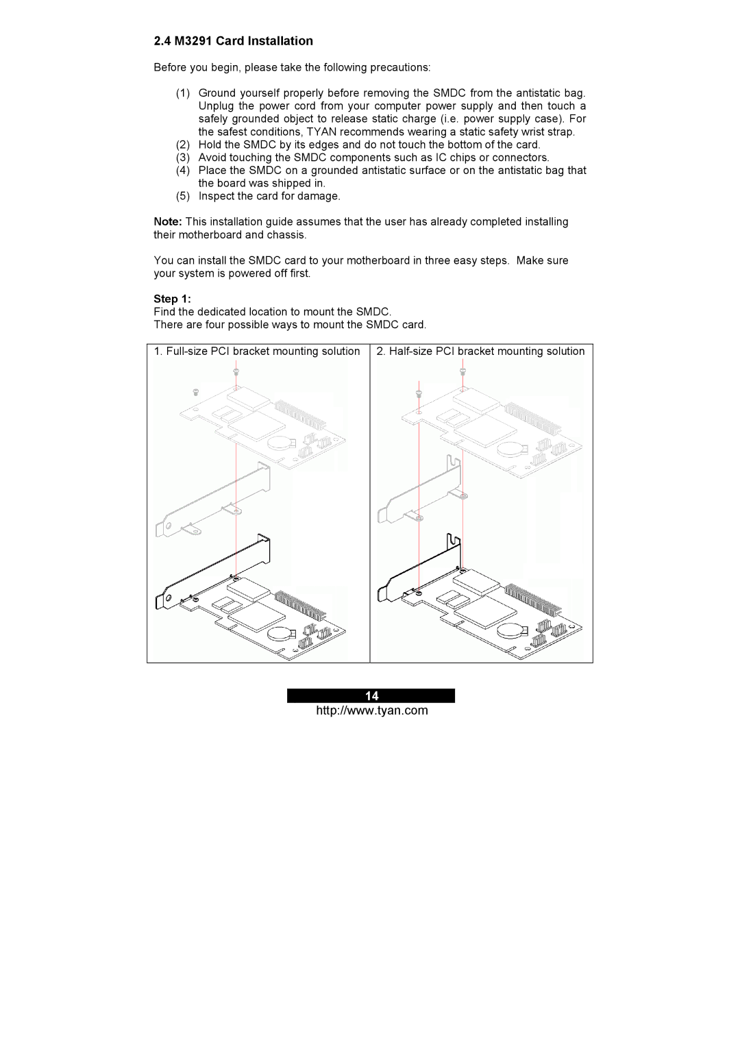 Tyan Computer M3295 warranty M3291 Card Installation, Step 