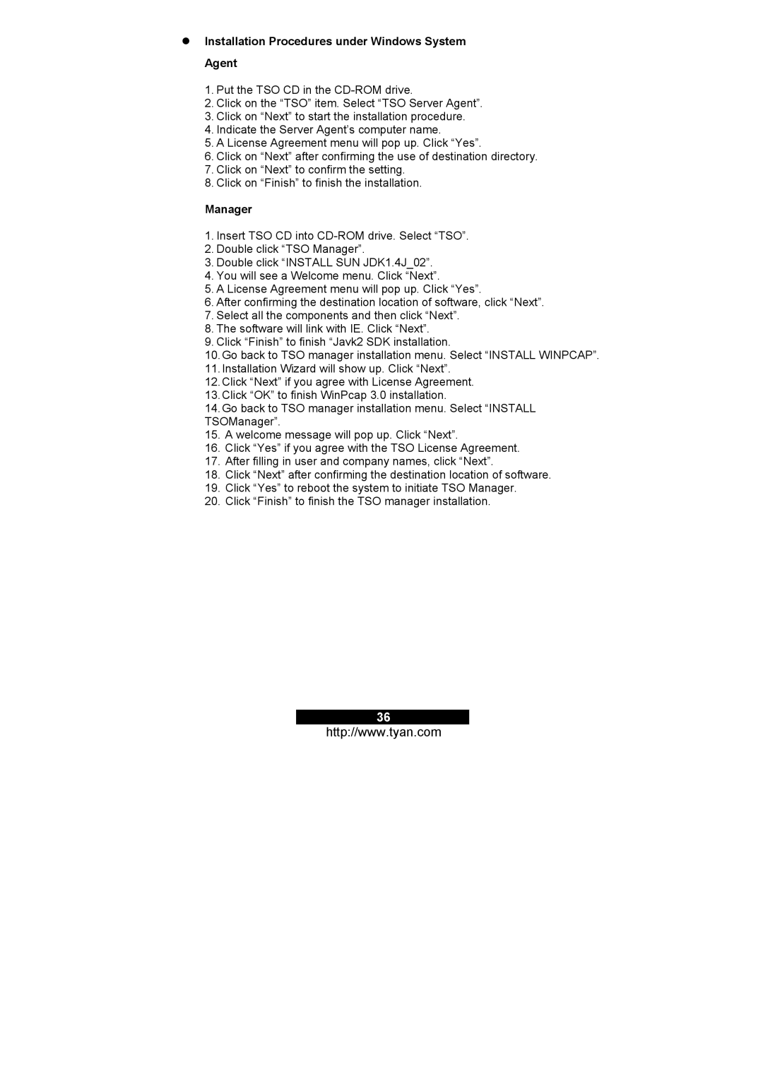 Tyan Computer M3295, M3291 warranty Installation Procedures under Windows System Agent 