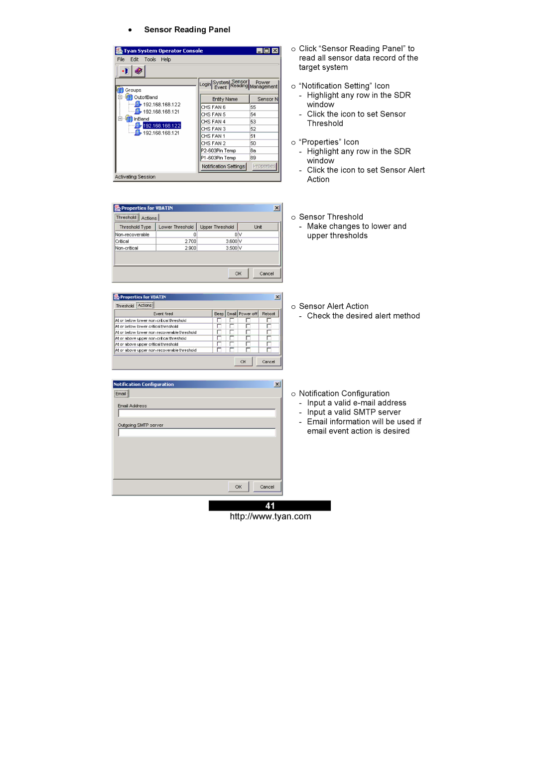 Tyan Computer M3291, M3295 warranty Sensor Reading Panel 