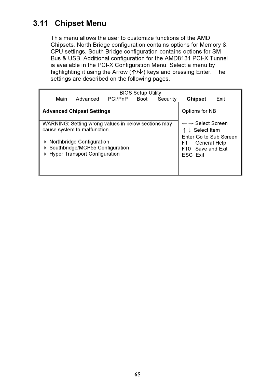 Tyan Computer N3600QX warranty Chipset Menu, Advanced Chipset Settings 