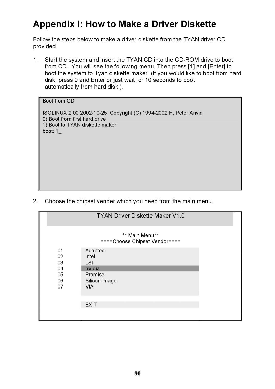 Tyan Computer N3600QX warranty Appendix I How to Make a Driver Diskette, Lsi, VIA Exit 