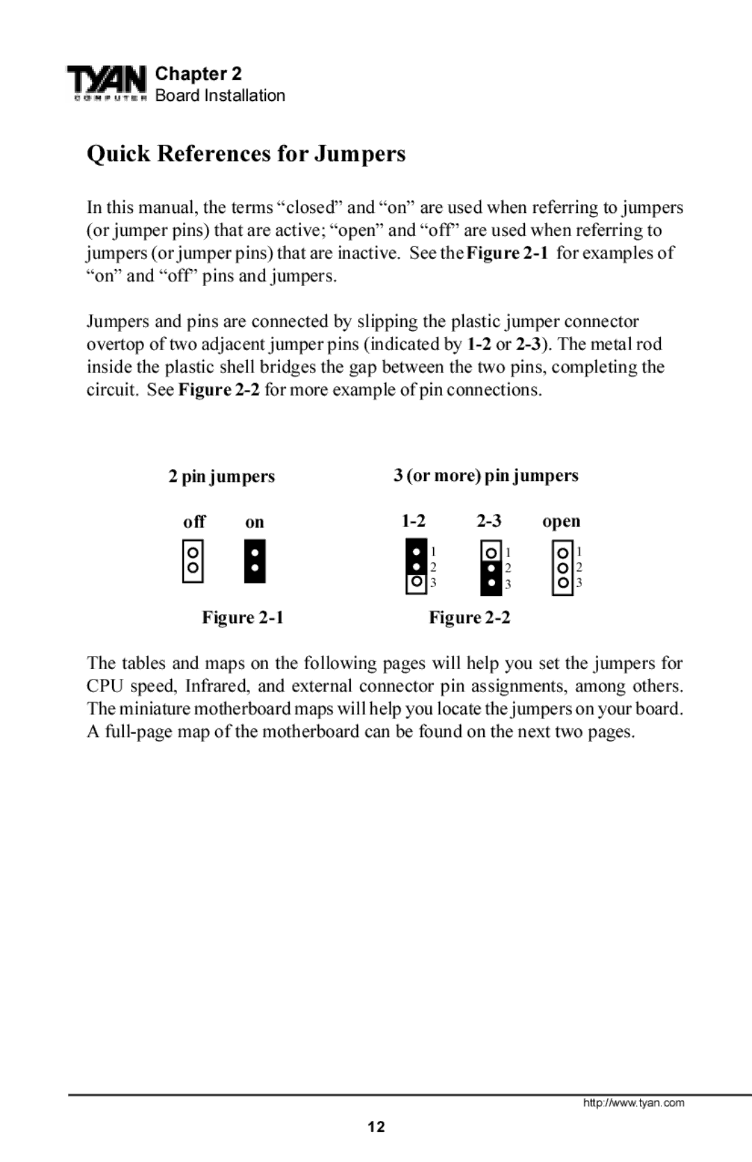 Tyan Computer S1854 manual Pin jumpers, Off on 