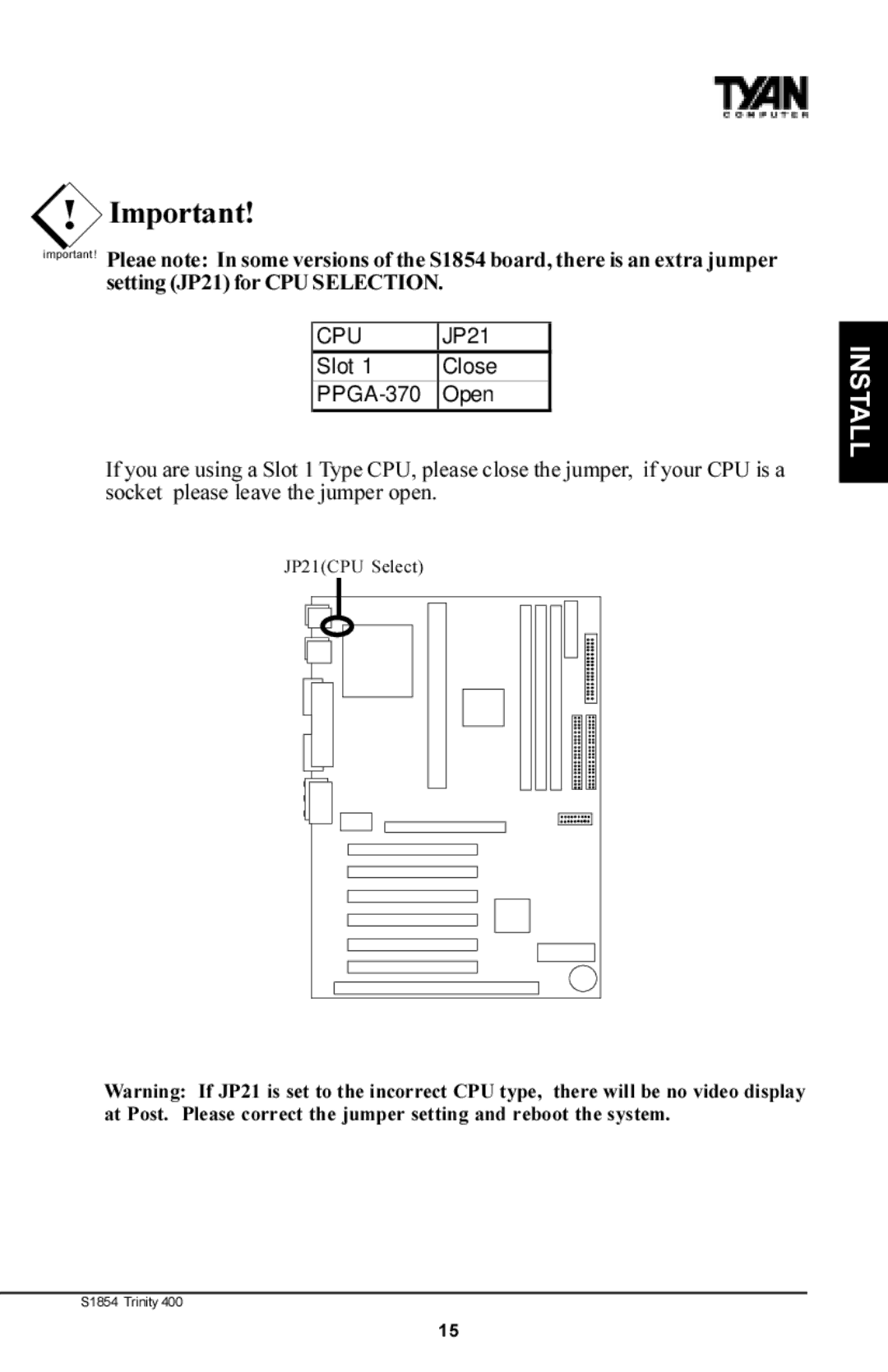 Tyan Computer S1854 manual Cpu 