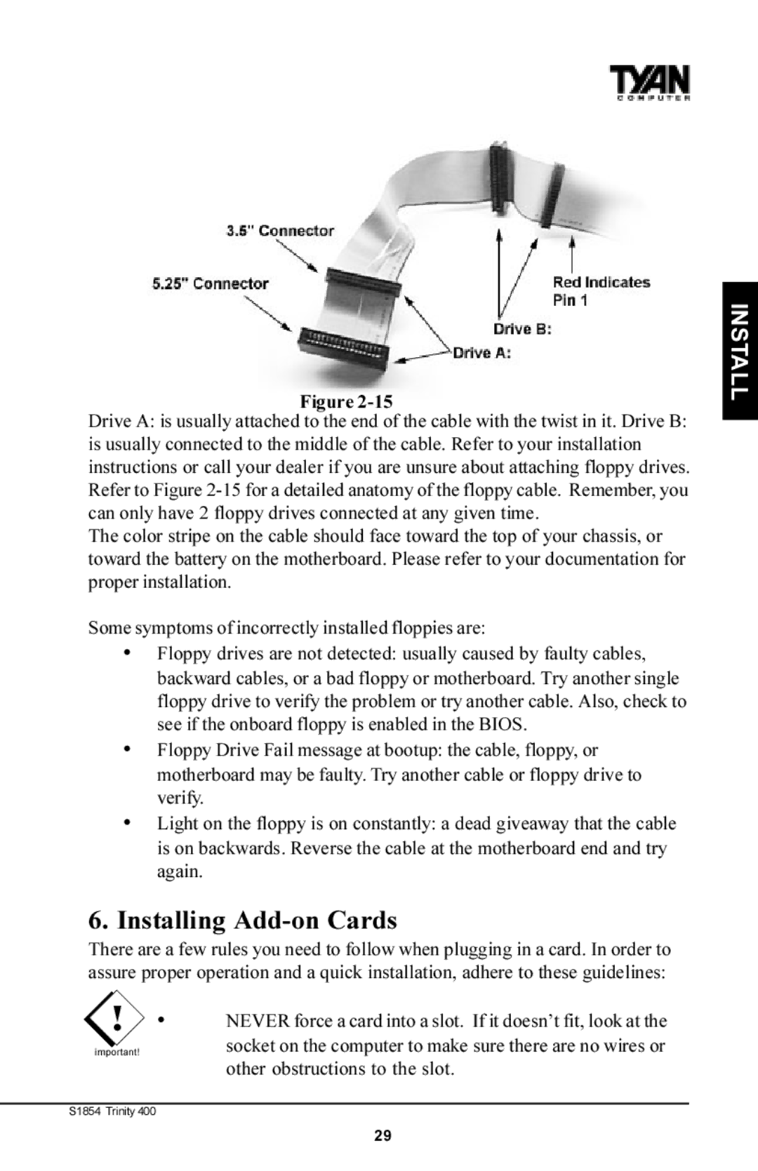 Tyan Computer S1854 manual Installing Add-on Cards 