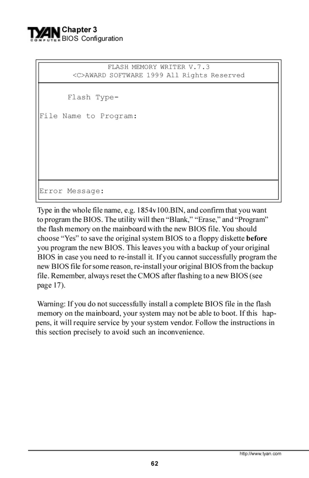 Tyan Computer S1854 manual Flash Memory Writer 