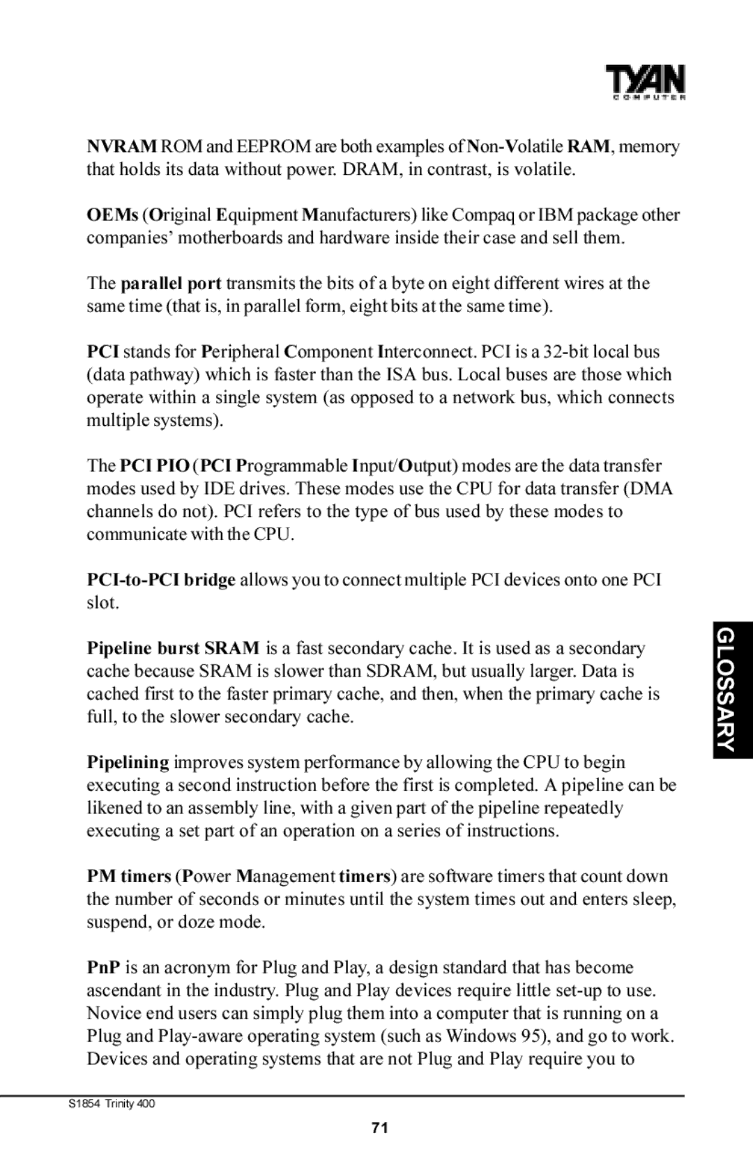 Tyan Computer S1854 manual Glossary 