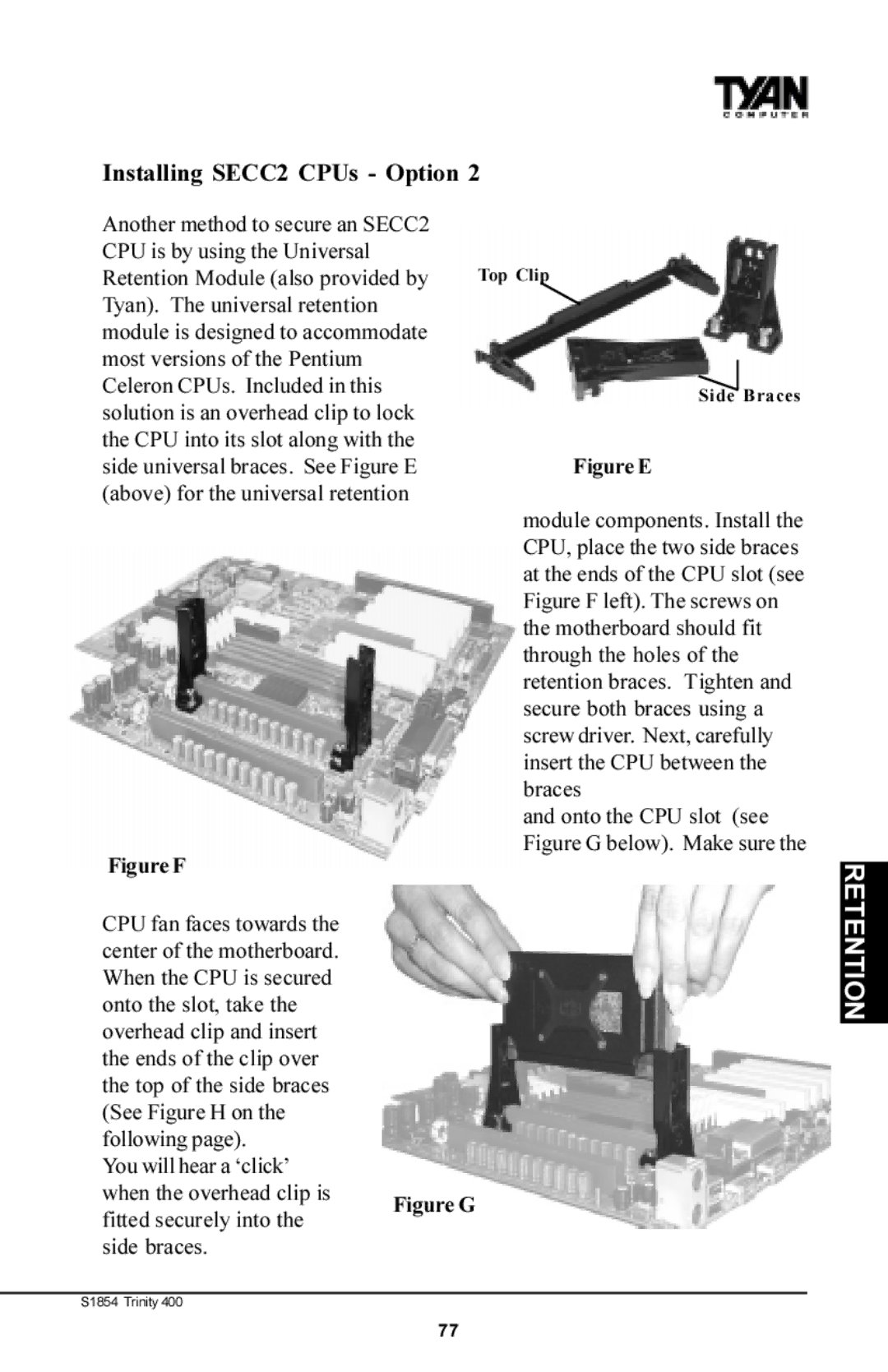 Tyan Computer S1854 manual Installing SECC2 CPUs Option 