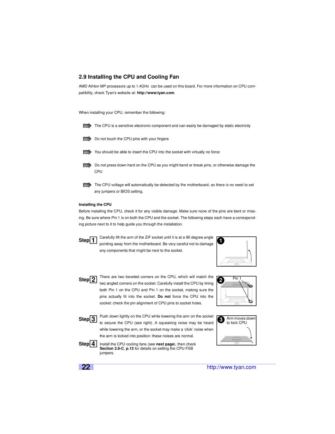 Tyan Computer S2460 user manual Installing the CPU and Cooling Fan 