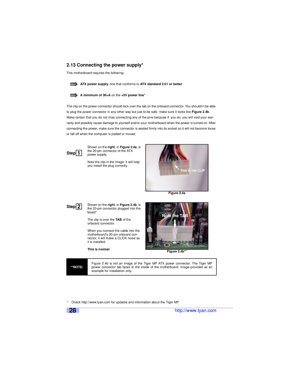 Tyan Computer S2460 user manual Connecting the power supply, This is normal, This is the Clip 