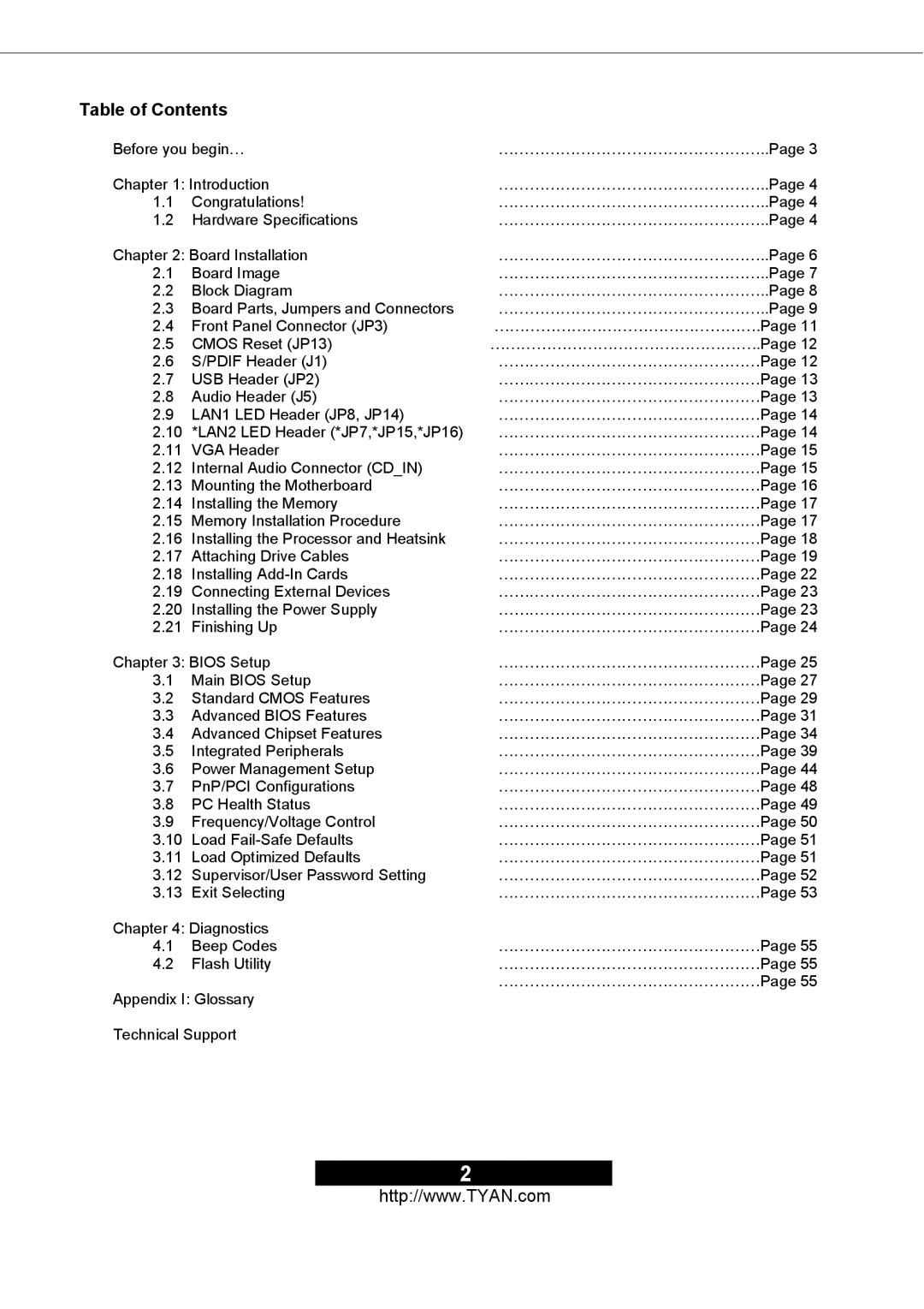 Tyan Computer S2498 manual Table of Contents 